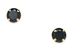 14KT Yellow Gold Black 4mm Round Cubic Zirconia Screwback Earrings