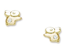14k Yellow Gold Enamel Screwback Rabbit Earrings - Measures 6x7mm