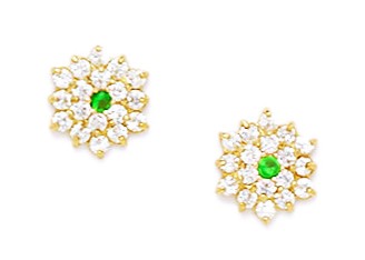 14KT Yellow Gold May Birthstone Emerald Cubic Zirconia Hexagon Shaped Screwback Earrings - Measures 9x8mm