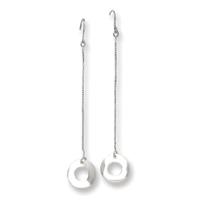 14k White Gold Circle Dangle Chain Earrings - Measures 57x10mm