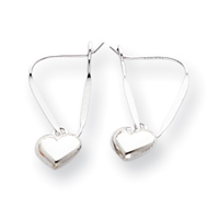 14k White Gold Small Puffed Heart Dangle Earrings - Measures 15x5mm