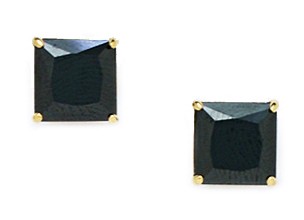 14KT Yellow Gold Black 7x7mm Square Cubic Zirconia Screwback Earrings