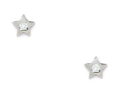 14KT White Gold Cubic Zirconia Small Star Screwback Earrings - Measures 4x4mm