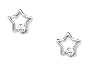 14KT White Gold Cubic Zirconia Small Star Screwback Earrings - Measures 7x7mm