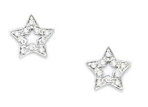 14KT White Gold Cubic Zirconia Small Star Screwback Earrings - Measures 8x8mm