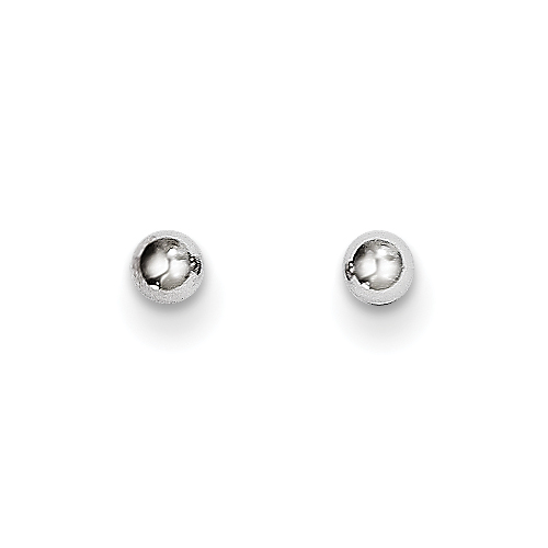 14k White Gold Polished 3mm Ball Post Earrings - Measures 3x3mm
