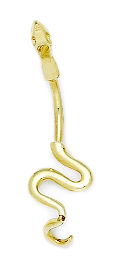 14k Yellow Gold 14 Gauge Snake Body Jewelry Belly Ring - Measures 39x11mm