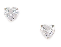 14KT White Gold 5x5mm Heart Shaped Cubic Zirconia Screwback Earrings