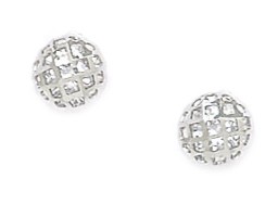 14KT White Gold Cubic Zirconia Medium Crystal Ball Screwback Earrings - Measures 6x6mm