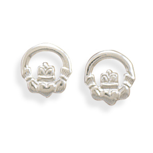 Polished Sterling Silver 9mm Claddagh Stud Earrings