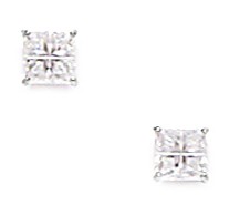 14KT White Gold 4mm Square Segmented Cubic Zirconia Screwback Earrings