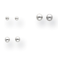 14 Karat White Gold 3mm 4mm and 5mm Ball Stud Earrings Set