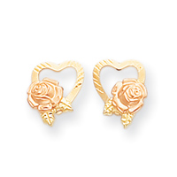 14k Tri-Color Heart Flower Earrings - Measures 11x10mm