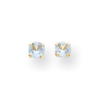 14KT 3mm Synthetic Aquamarine Birthstone Childrens Earrings - Measures 3x3mm
