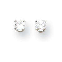 14KT White Gold 3MM Cubic Zirconia Childrens Earrings - Measures 3x3mm