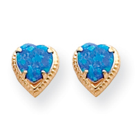 14KT 5.5mm Created Blue Created Opal Heart Earrings