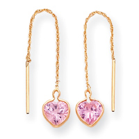 14KT Pink Cubic Zirconia Heart Bezel Threader Earrings