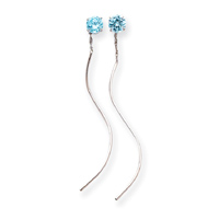 14KT White Gold 5mm Blue Cubic Zirconia and Tube Threader Earrings