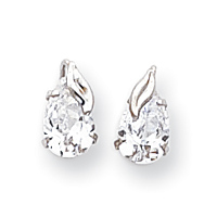 14KT White Gold 8x5 Pear Cubic Zirconia with Leaf Post Earrings - Measures 8x6mm