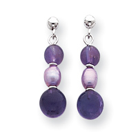 14KT White Amethyst Lavender Cultured Pearl Bead Earrings - Measures 22x6mm