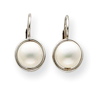 14KT White Gold 7-7.5 Cultured Pearl Leverback Earrings