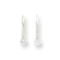 14KT White Gold Leverback 3mm Cubic Zirconia Childrens Earrings - Measures 15x4mm