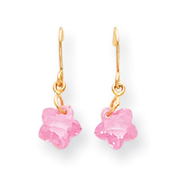 14KT Wire Flower Pink Cubic Zirconia Childrens Earrings - Measures 10x7mm