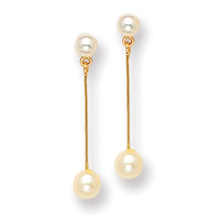 14KT 4-4.5mm Cultured Pearl Drop Post Earrings - Measures 26x4mm