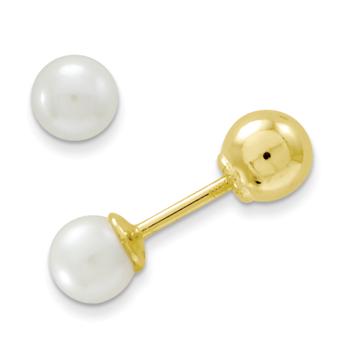 14KT Reversible Cultured Pearl and Gold Bead Earrings - Measures 3.5x3.5mm
