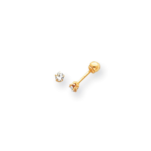14KT Polished Reversible Cubic Zirconia and 3mm Ball Earrings - Measures 3x3mm