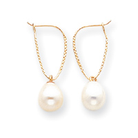 14KT Cultured Pearl Dangle Earrings - Measures 23x6mm