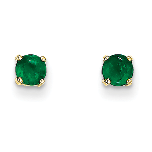 14KT 4mm Round May Birthstone Emerald Post Earrings