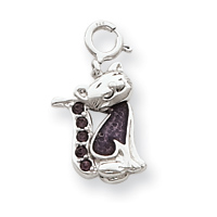 Sterling Silver Cat with Purple Crystal Charm