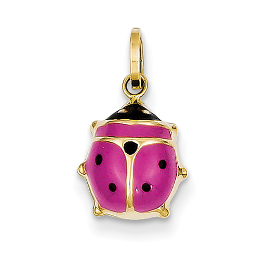 14k Hollow Polished Pink Enameled Ladybug Charm - Measures 18.2x10.3mm
