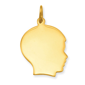 Gold-plated Large Polished Engravable Boys Head Charm