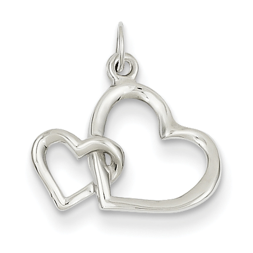 14k White Gold Double Heart Charm - Measures 18.2mm