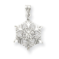 14k White Gold Polished and Diamond-Cut Snowflake Charm - Measures 27x17mm