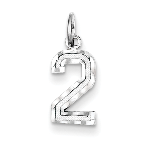 Sterling Silver Small Diamond-cut Number 2 Charm