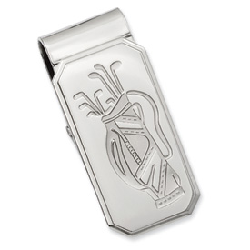 Silver-plated and Rhodium Golf Bag Hinged Money Clip