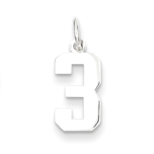 Sterling Silver Small Polished Number 3 Charm