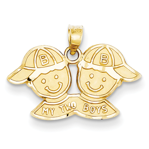 14k Solid Satin My Two Boys Charm - Measures 15x22mm
