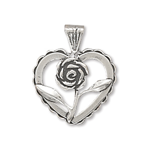 Sterling Silver Heart With Rose Charm Measures 15mm In Diameter