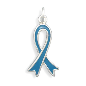 Silver Teal Enamel Awareness Ribbon Charm Teal Indicates Ovarian Cancer Awareness Measures 25mmx11mm