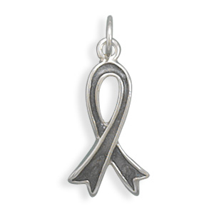 Sterling Silver Grey Enamel Awareness Ribbon Charm Grey Indicates Awareness Diabetes Brain Cancer
