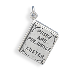 Sterling Silver Pride and Prejudice Book Charm Oxidized Double Sided Book Charm