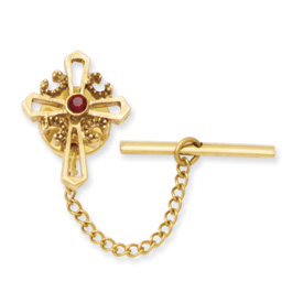 Gold-tone Red Crystal Cross Tie Tac