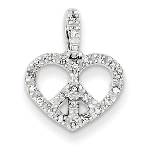 14k White Gold Rough Diamond Heart With Peace Symbol Pendant
