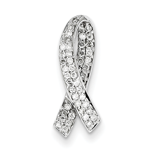 14k White Gold Breast Cancer Awareness Diamond Chain Slide