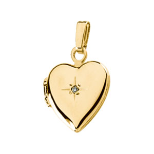 14k Yellow Gold Heart Shaped Locket With Rough Diamond 11.25x1mm