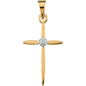 14k Yellow Gold Cross Pendant With Rough Diamond 17x11mm - JewelryWeb